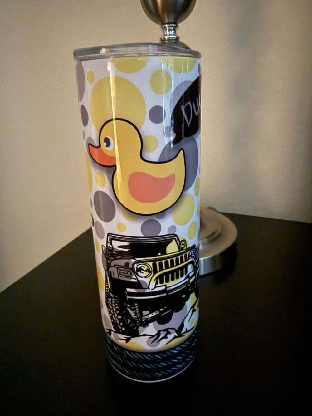 Personalized Shari Duck Duck Jeep Polka Dot 20oz Skinny Tumbler